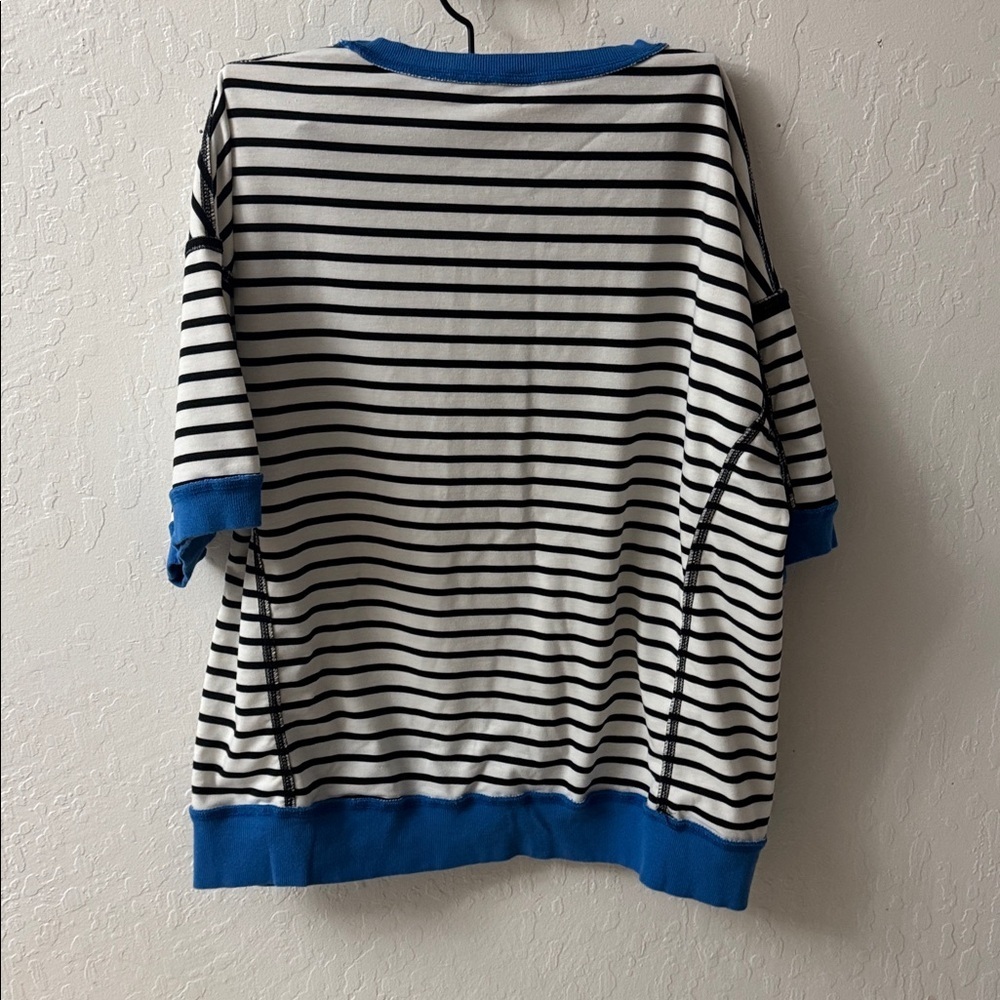 Free people duupe short sleeve sweater tee black white blue stripes small - Picture 4 of 4